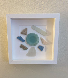 "Collector's Dream" -- Rare intact bottle-bottom sea glass with vintage tile pieces.