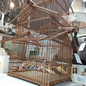 Vintage Asian Pagoda Bamboo Bird Cage Decor