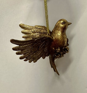 14995 Carved Gold Leaf Bird Ornament, 2 styles 5" x 5"