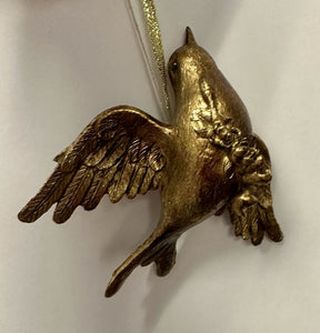14995 Carved Gold Leaf Bird Ornament, 2 styles 5" x 5"