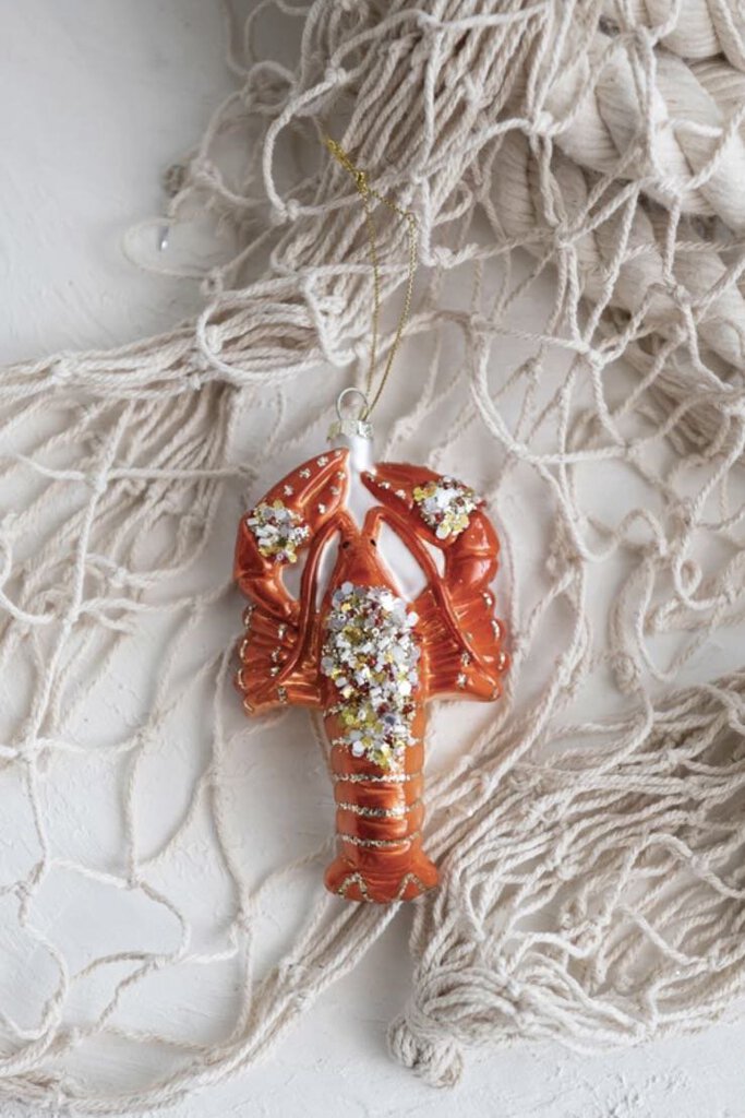 15270 Glass Lobster Ornament w/Beads/Glitter/Sparkle