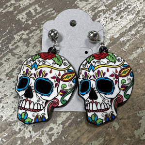 14097 Acrylic Sugar Skull Printed Earrings