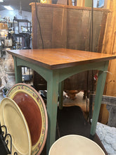 Load image into Gallery viewer, Magnolia Green Side Table with Stained Wood Top 16&quot; square x 22&quot;H
