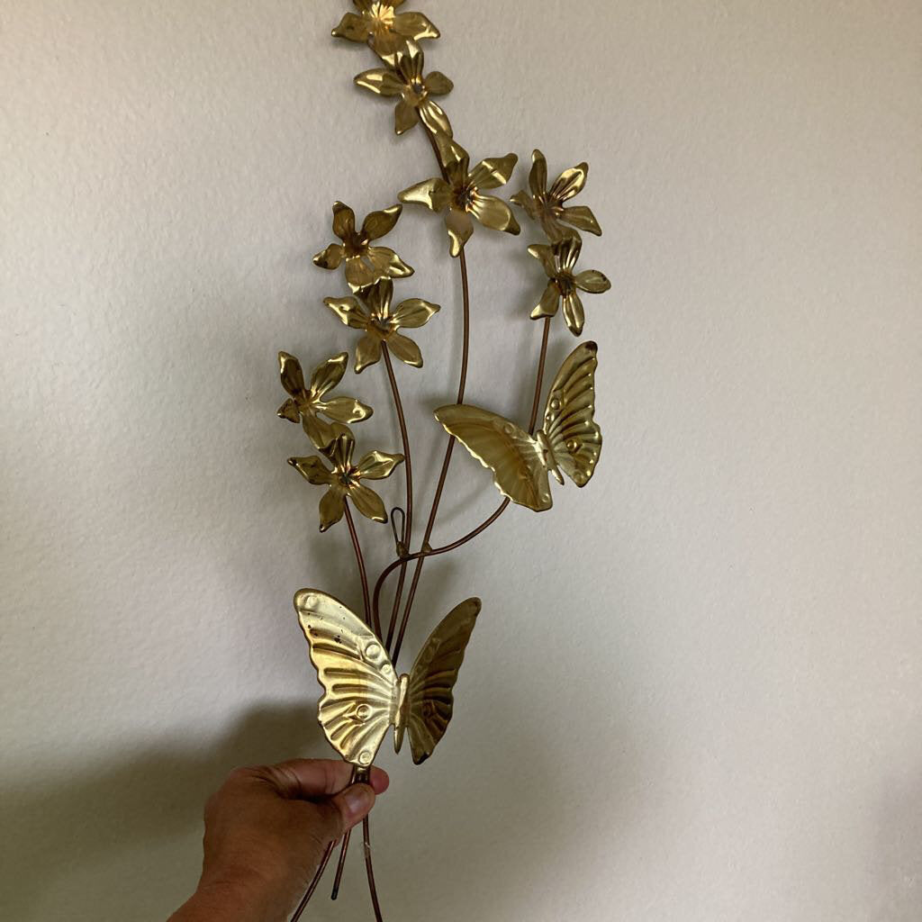 Metal MCM Vintage wall hanging- Butterflies/ Brass gold color