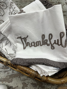 15308 Thankful-Embroidered Tea Towel w/Fringe