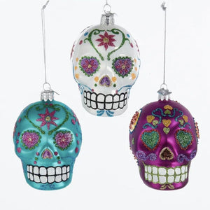 15219 Sugar Skull Glass Ornament-Assorted Colors