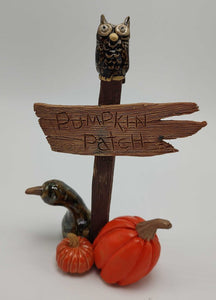 6" Pumpkin Patch Sign Oval Owl 2 Pumpkins 1 Gourd