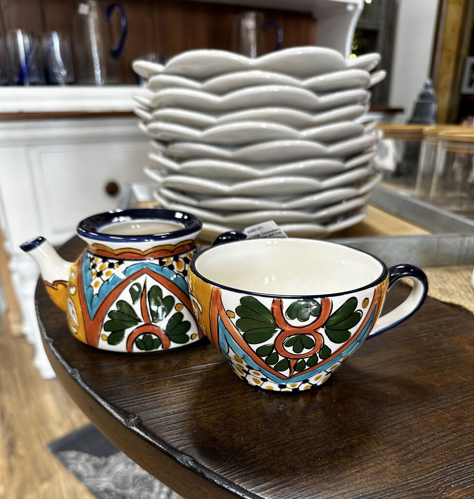 7125 Decorative Ceramic Teapot and Cup, 2-pc Set