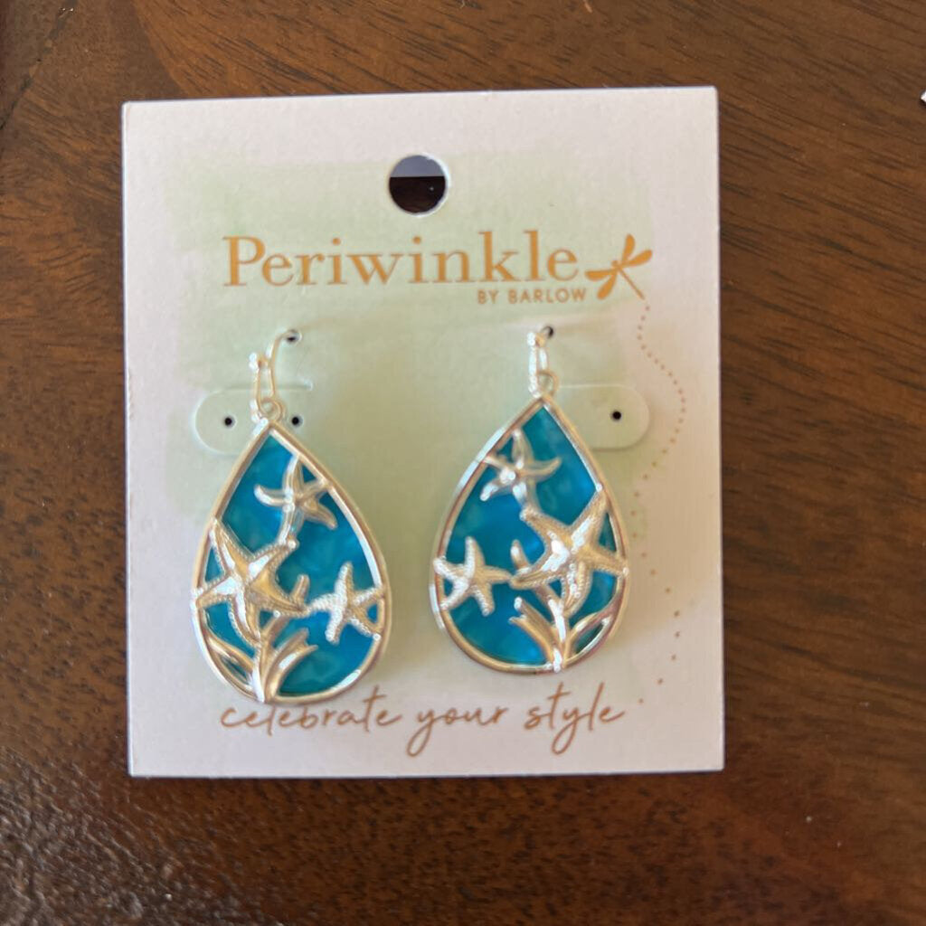 8109510 Silver starfish earrings w aqua resin Periwinkle