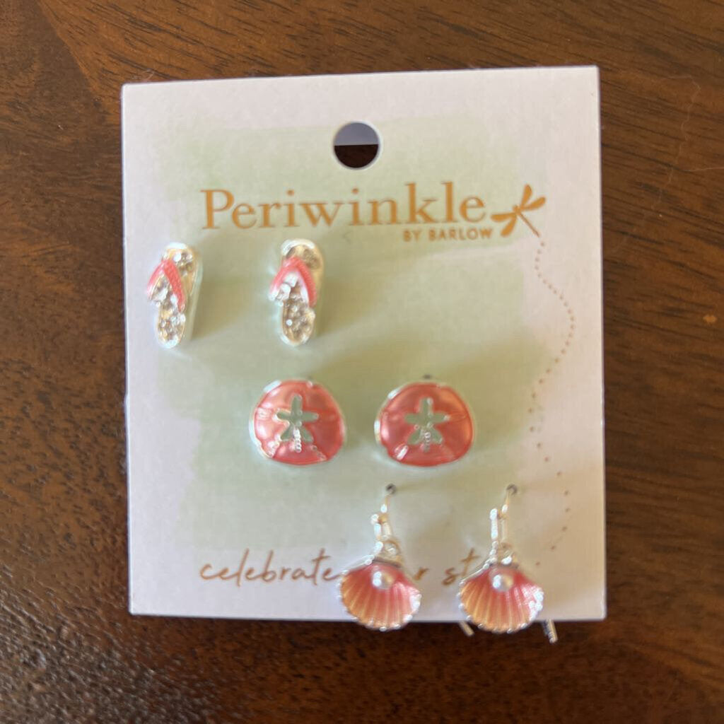 8109714 Sea life earrings set w shell & pearl Periwinkle