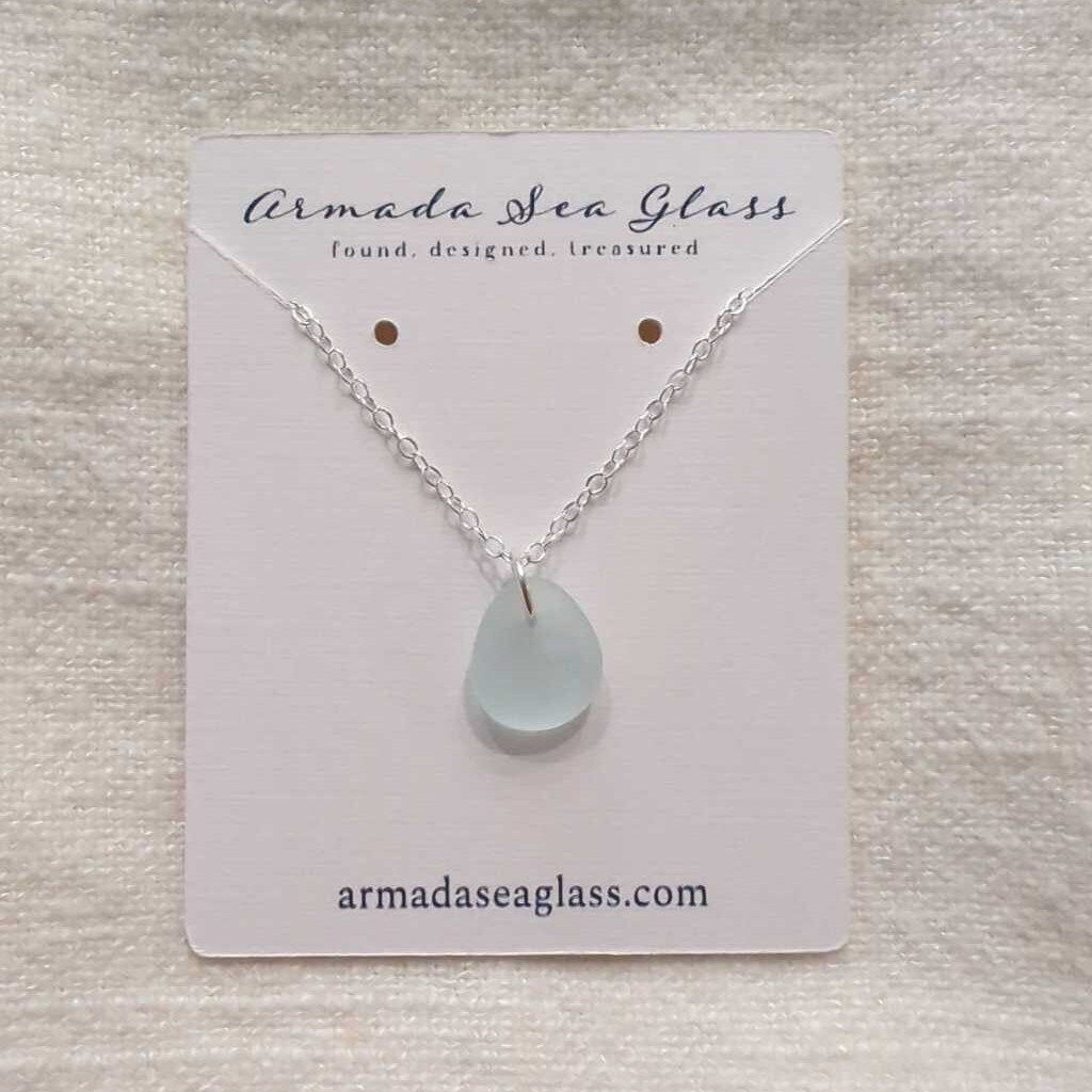 Genuine Sea Glass Mini Necklace 18 inches Silver