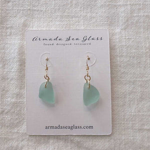 Genuine Sea Glass Earrings Gold Seafoam Green