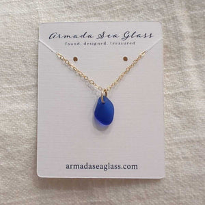Genuine Sea Glass Mini Necklace 18 inches Gold Cobalt