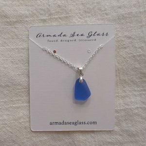 Genuine Sea Glass Necklace Pinch Bail Silver Cobalt 18 inches