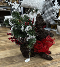 Load image into Gallery viewer, 7125 Custom-Made Reindeer/Pine Floral (twig deer, snow-flocked pine, red berries)
