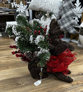 7125 Custom-Made Reindeer/Pine Floral (twig deer, snow-flocked pine, red berries)
