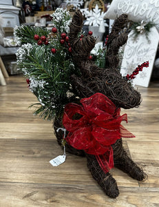 7125 Custom-Made Reindeer/Pine Floral (twig deer, snow-flocked pine, red berries)