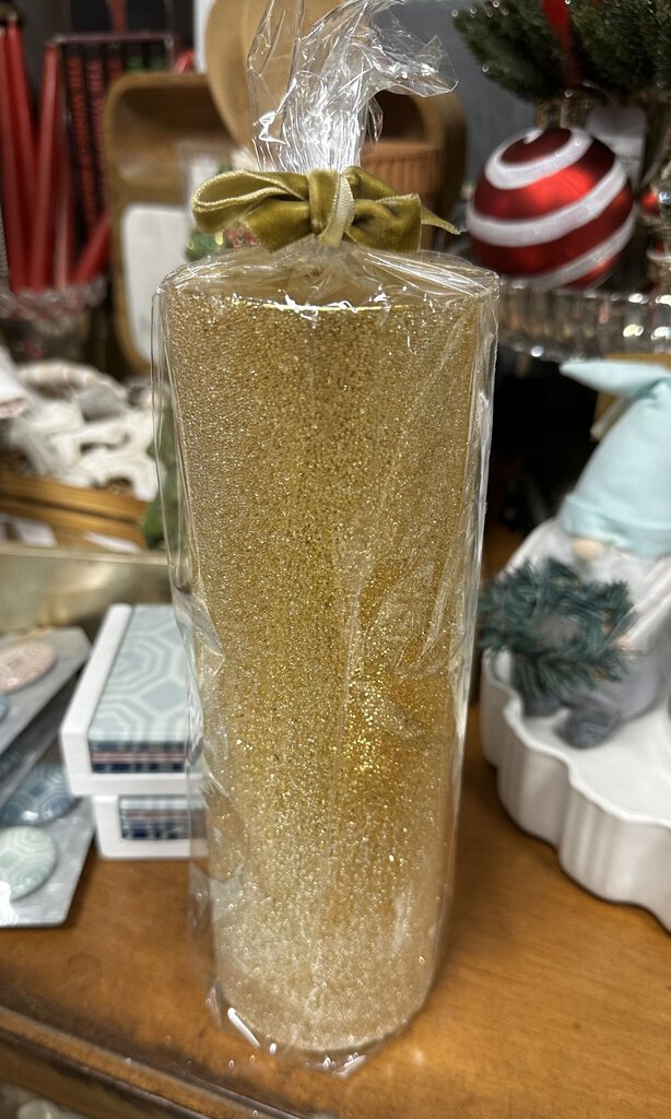 7125 Beaded Shimmer Pillar Candle, Champagne Gold
