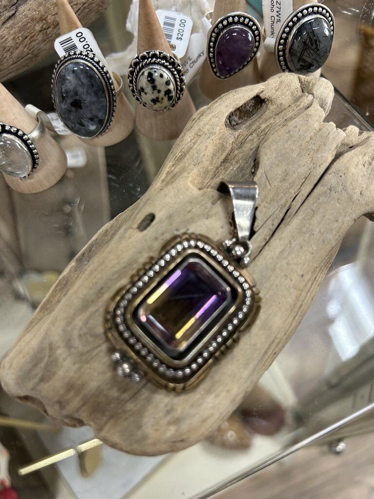 Vintage Ray Bennett Purple/Amber stone Sterling Pendant