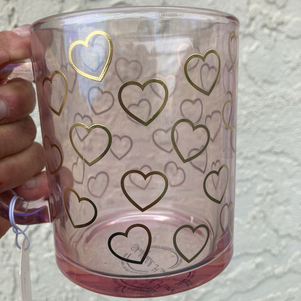 Glass mug with gold hearts
