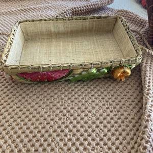 Vintage Mexican woven fruit motifs basket