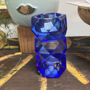 Crystal glass blue candle holder
