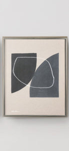 15437 Linear Stonehenge I, II (Bronze and blonde floater frame, charcoal, grey, white and tan canvas)
