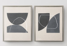 Load image into Gallery viewer, 15437 Linear Stonehenge I, II (Bronze and blonde floater frame, charcoal, grey, white and tan canvas)
