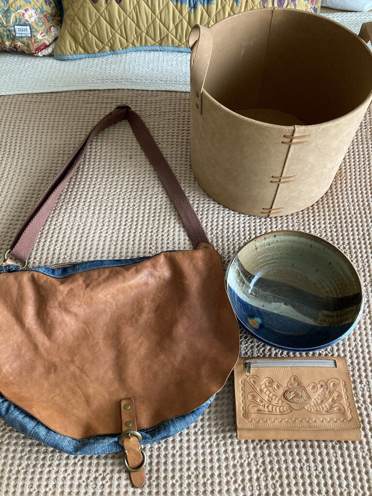 Lucky Brand Leather Flap/denim slouch bag