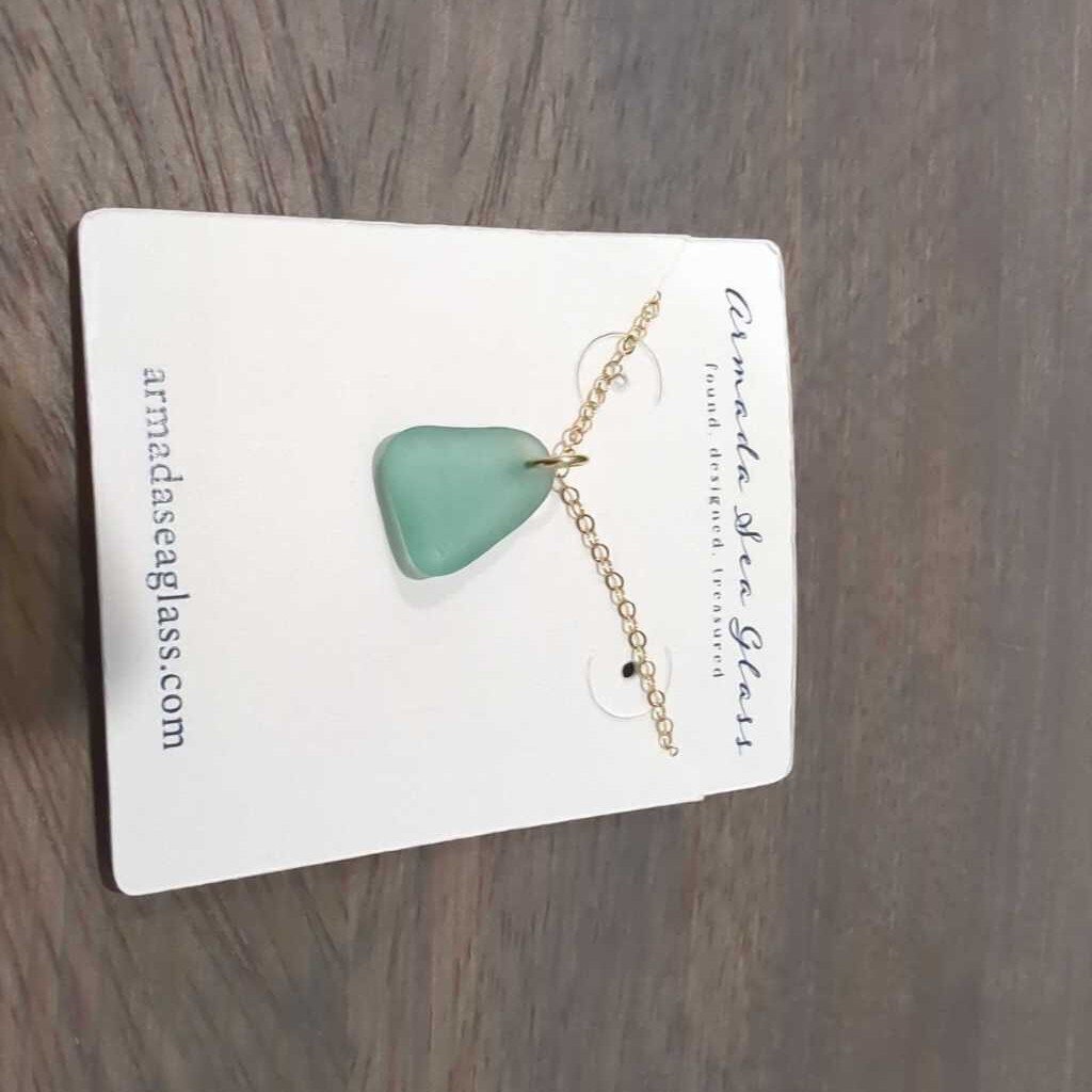 Genuine Sea Glass Necklace Teal 18 inches Gold