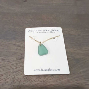 Genuine Sea Glass Necklace Teal 18 inches Gold