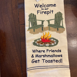 Welcome to our Firepit Embroidered Dishtowel. Park Designs