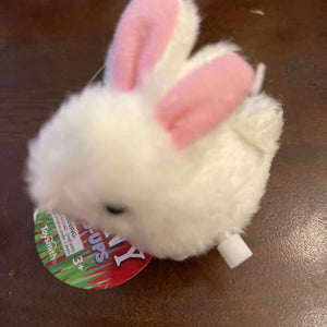 White Fuzzy Wind Up Bunny, Hopping Action TS