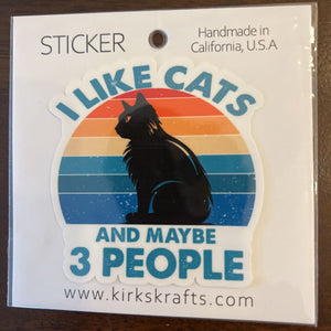 I like cats and maybe 3 people sticker made in USA KK