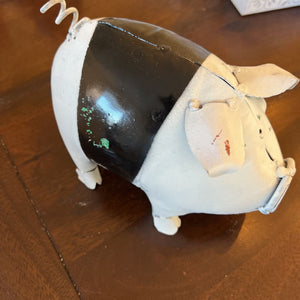 Handmade black & white metal pig made from old barrel 8x4x6 MAI