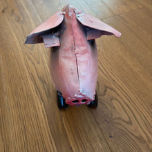 Load image into Gallery viewer, Handmade and hand painted pink sitting metal pig approx MAI
