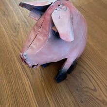 Load image into Gallery viewer, Handmade and hand painted pink sitting metal pig approx MAI
