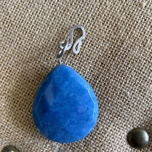 Blue Stone Pendant with Silver Hook
