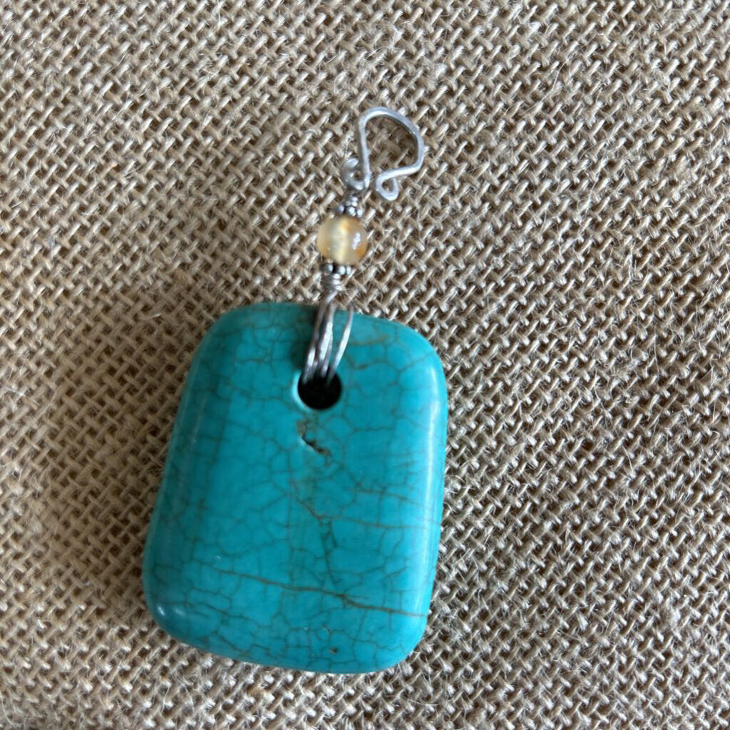 Turquoise Pendant with Sterling Silver Wire Wrap Hook