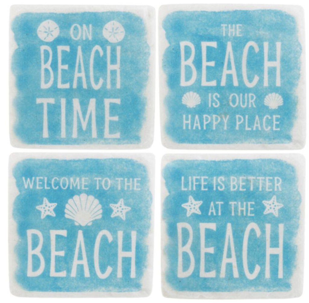 15495 Beach Text Coasters, Set of 4