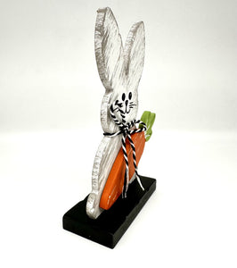 15534 Painted Wood Rabbit w/Carrot-Lg