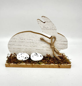 15502 Wood Bunny w/Speckled Eggs-Sitting