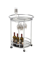 Load image into Gallery viewer, 15539 Utopia Mirrored Bar Cart w/Casters, (round, chrome)
