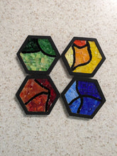 Load image into Gallery viewer, Hexagon black and primary color coaster set: Handmade locally
