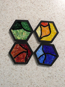 Hexagon black and primary color coaster set: Handmade locally