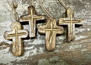 15015 Carved Wood Cross Ornament-Assorted (each sold seperately)