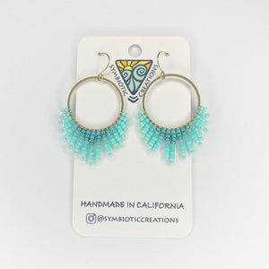 Medium brass hoop + bead ombre earrings blue + gold fill ear hooks