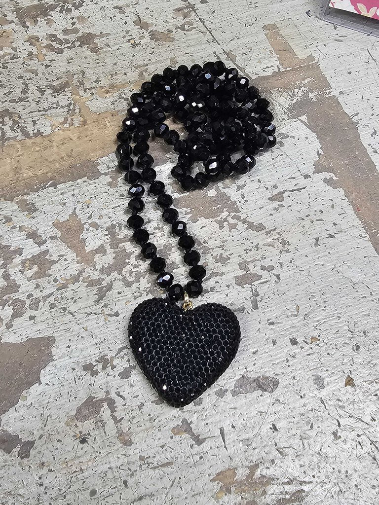 Black Heart Necklace - Pave