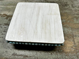 14740 Square Beaded Cheeseboard w/Legs, White and Blue