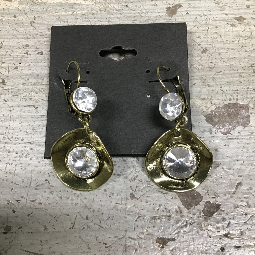 12044 Gold/Crystal Drop Disc Earring